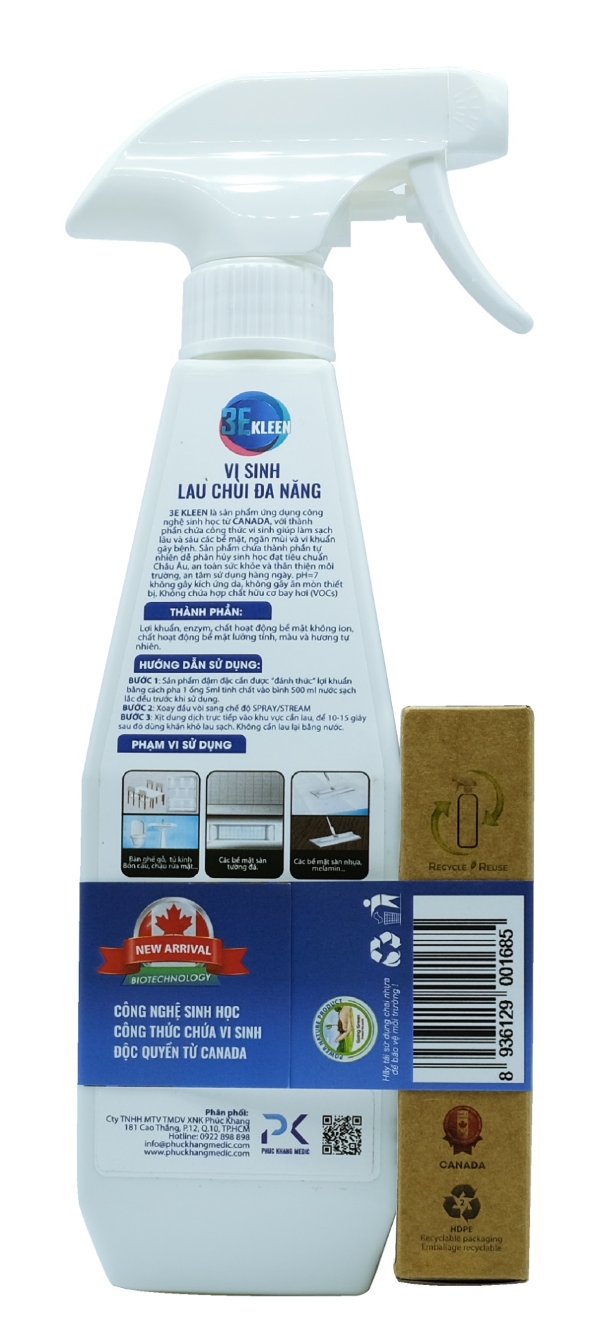 Lau đa năng sinh học 3E KLEEN 1-3 (3 ống 5ml kèm 1 bình rỗng 500ml)