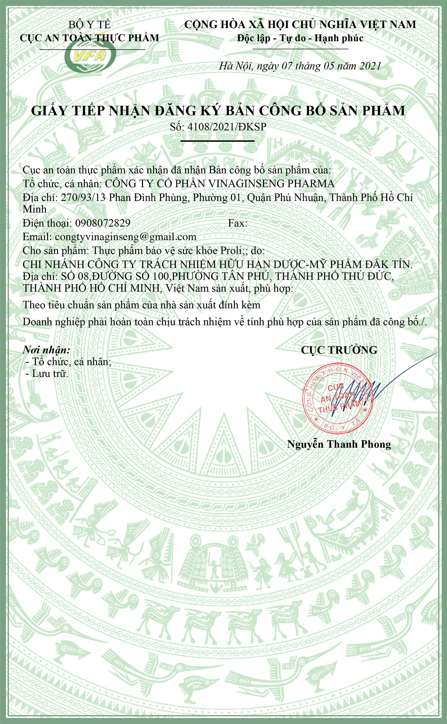 thực phẩm bảo vệ sức khỏe proli